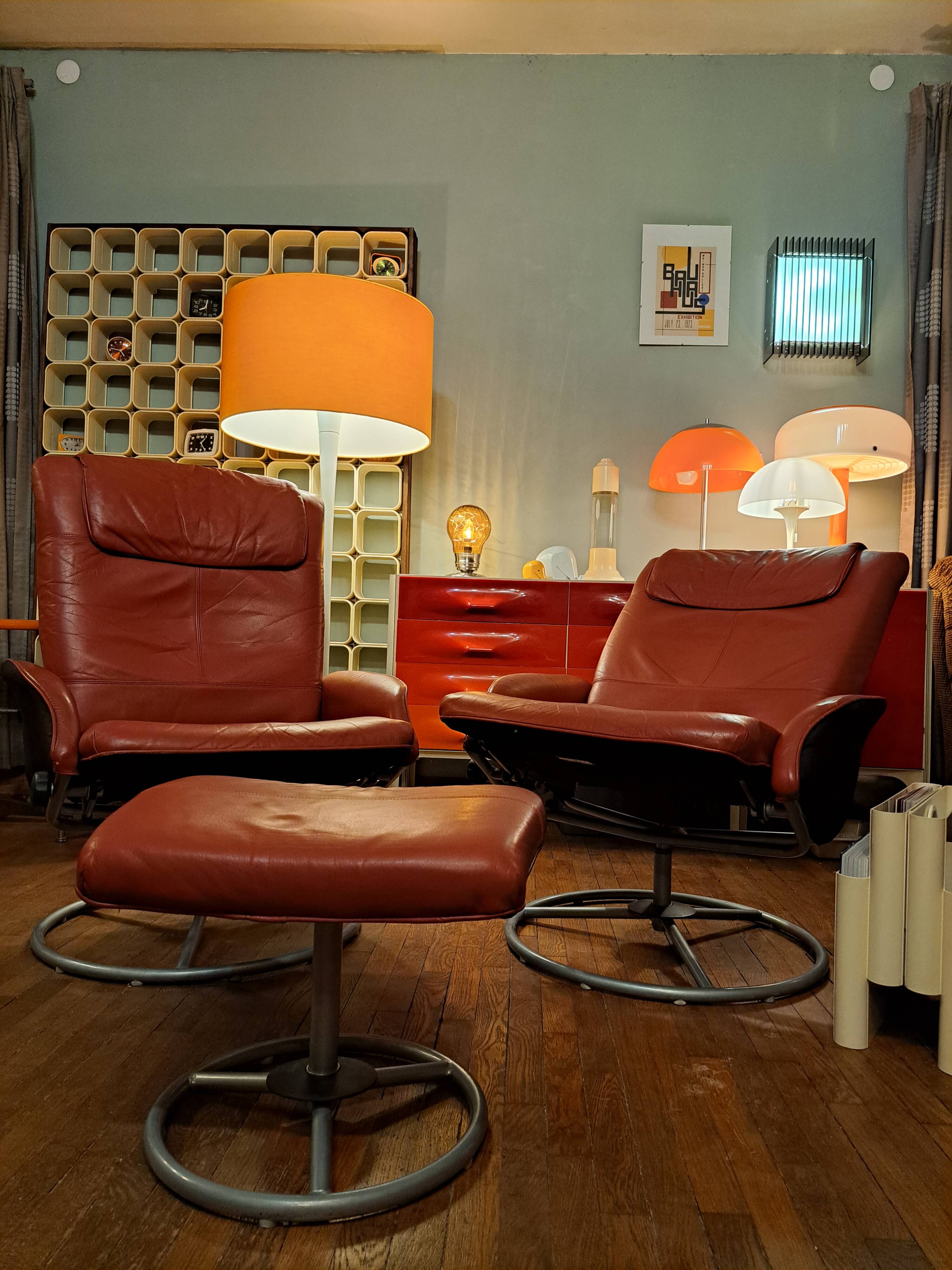 Pair of Lounge Chairs + Malung Leather Ottoman from the 90's