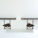 Pair of brutalist wrought iron consoles by Argueyrolles 1990