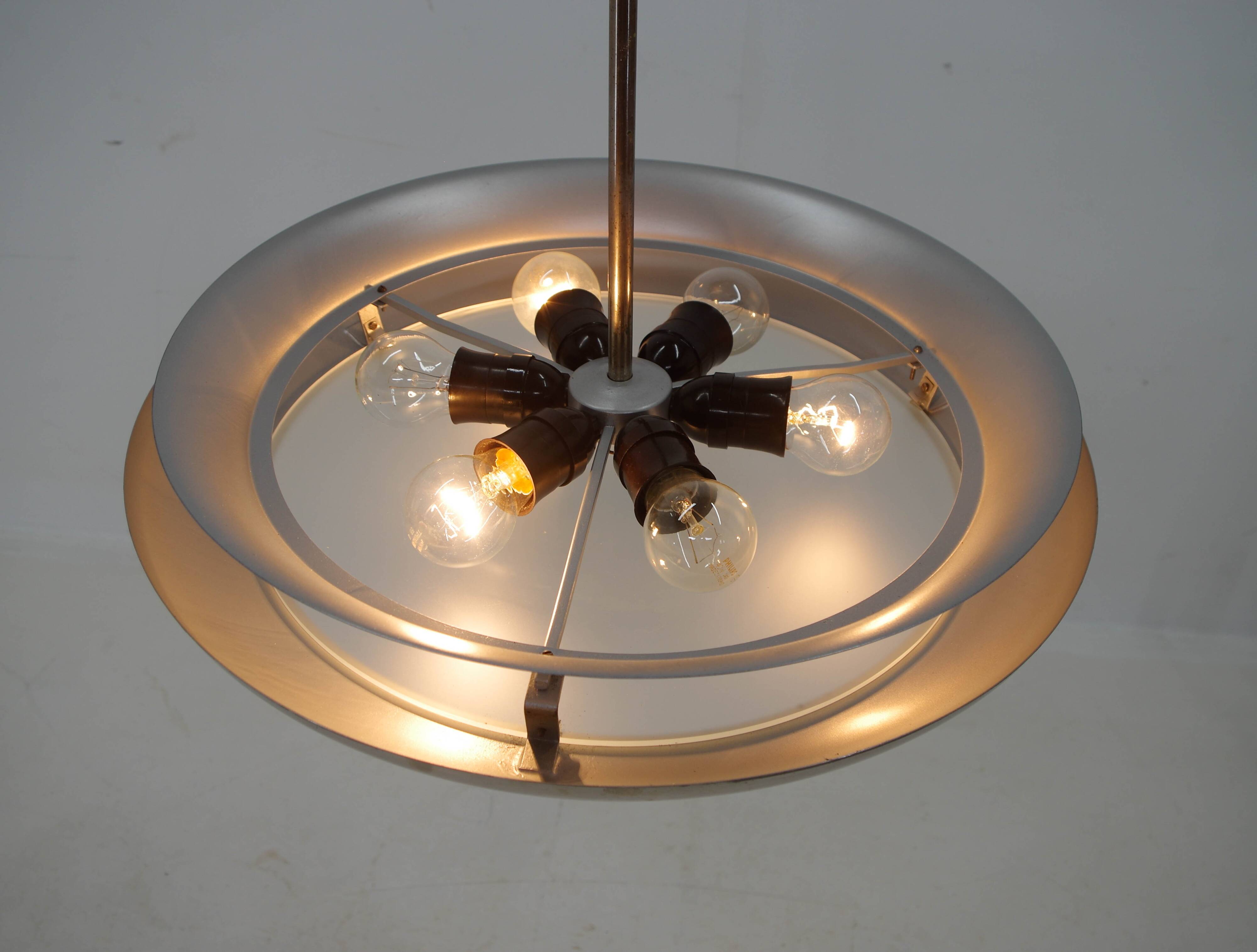 Bauhaus / Functionalist Nickel Chandelier UFO, 1930s, Restored