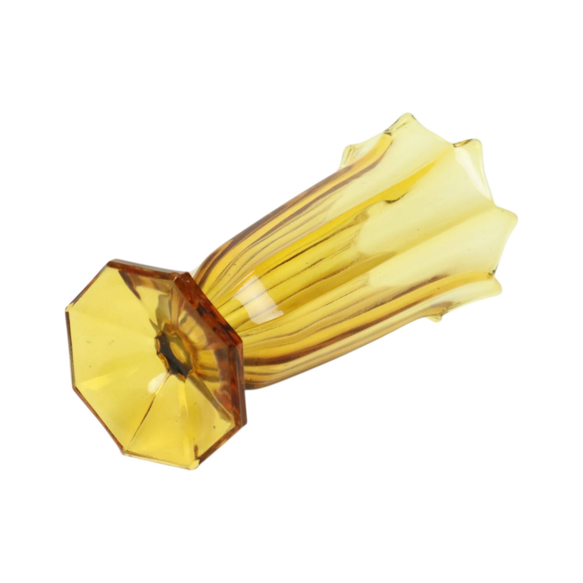 Art Deco Vase Pressed Glass Amber Rosice Glassworks 21cm