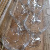 6 anciens verres à pied en verre soufflé ciselé 60/70