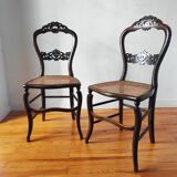Pair of chairs from the early 20th century, Napoleon III style, with caned seats.