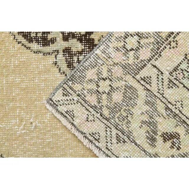 1970s Vintage Turkish Hand-Knotted Wool & Cotton Beige Rug 136x388