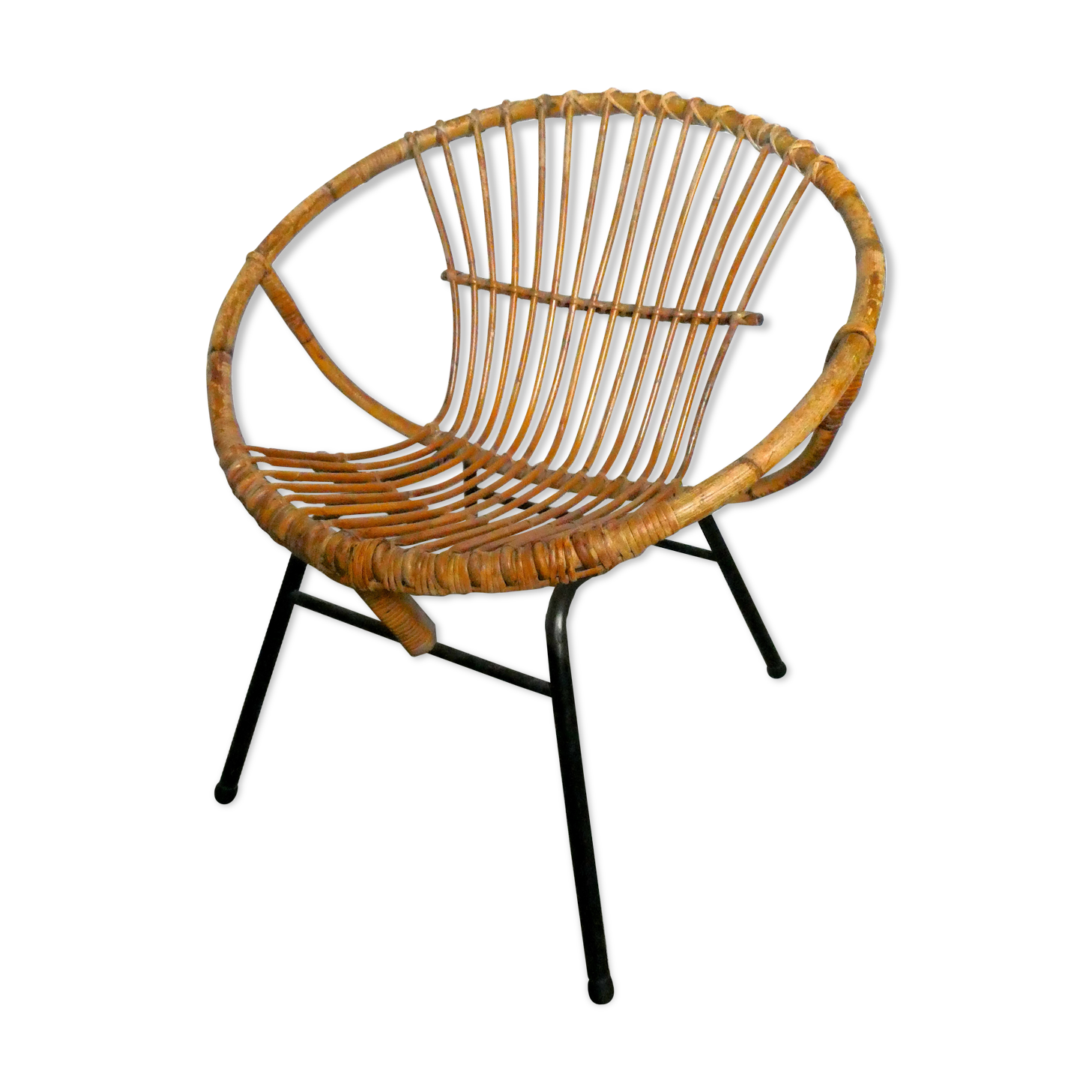 Rattan armchair and 1960s metal feet