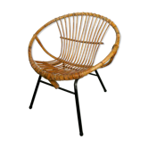 Fauteuil en rotin et pieds en métal des années 60
