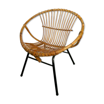 Rattan armchair and 1960s metal feet