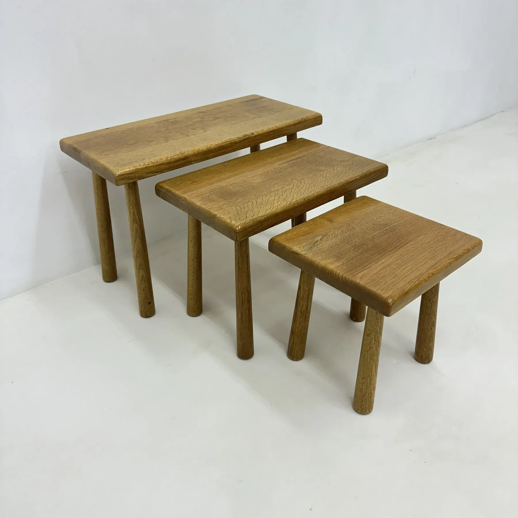 Set of nesting tables solid oak wood brutalist, 1970s