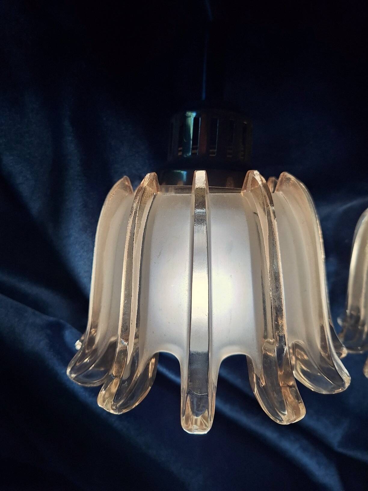 Set of 3 Doria pendant lights in amber-coloured frosted glass, 1960s