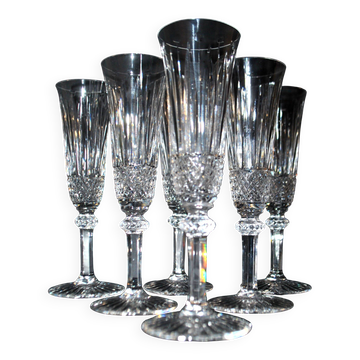 Saint-Louis set of 6 Tommy cut crystal champagne flutes signed H18.5