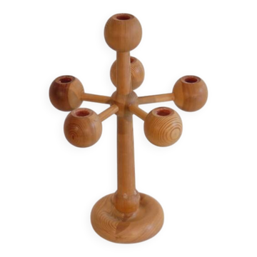 Chandelier scandinave en bois 1970