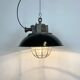 Black Enamel and Cast Iron Industrial Cage Pendant Light, 1950s