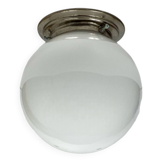 Old globe in opaline vintage wall or ceiling light diameter 20 cm and vintage stainless steel base LAMP-7175