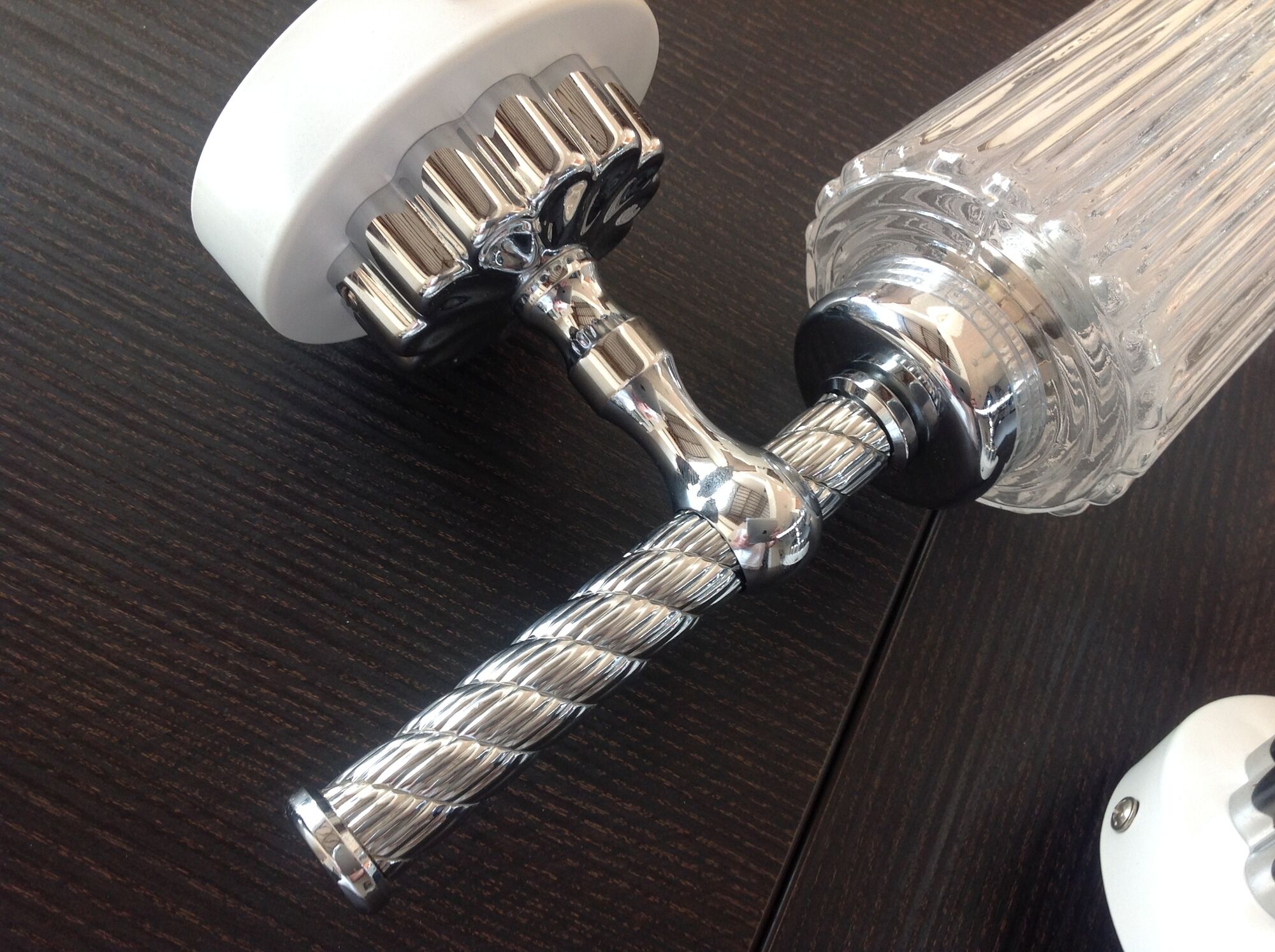 Pair of torch  in glass and chrome metal / vintage 70s wall light