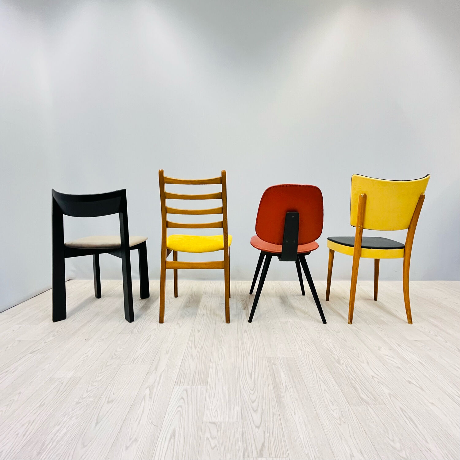 Four colourful chairs