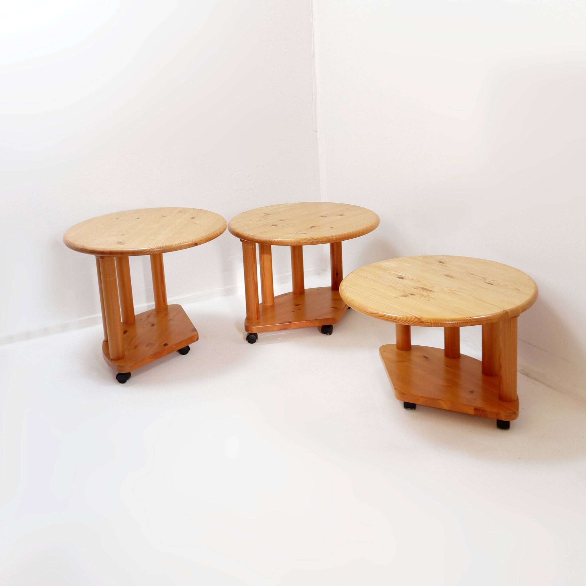Set of 3 vintage side tables, in the style of Rainer Daumiller