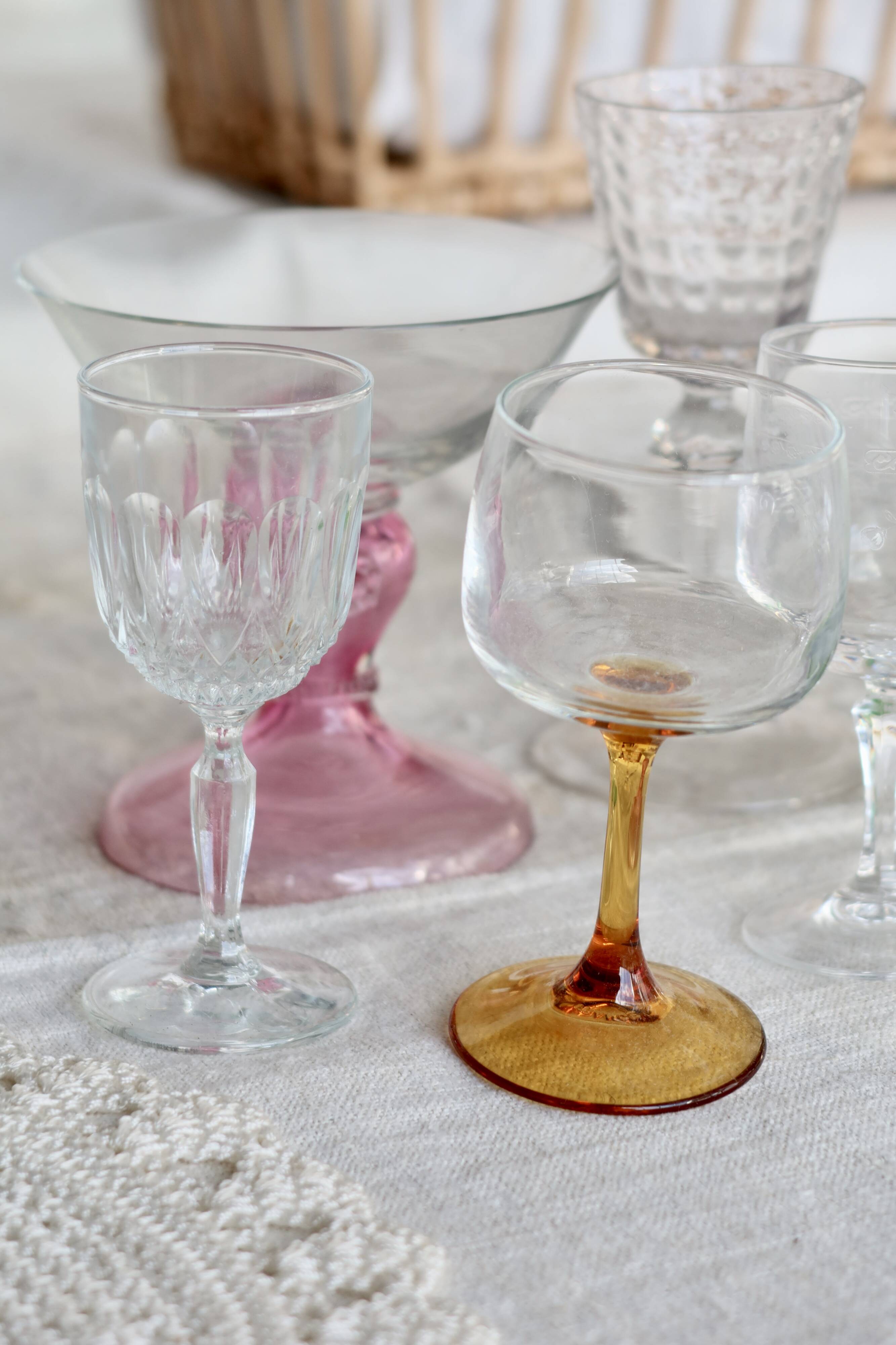 8 mismatched vintage glass and crystal liqueur glasses
