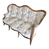 3-seater Louis Philippe Sofa / Solid Walnut & Modern Fabric