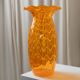 Orange Murano glass vase, XL 34cm, 1970s Italy, white stripes and wavy rim