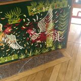 Large Aubusson wool tapestry – “Fighting Cocks” – 140 × 80 cm