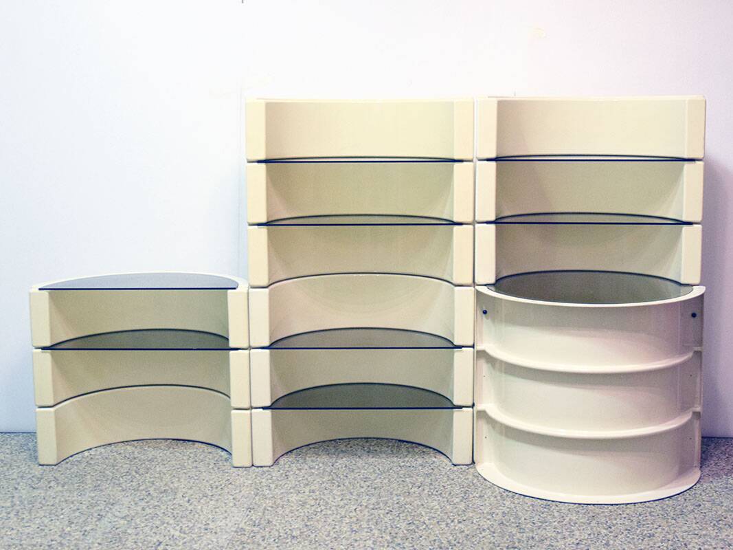 Modular plastic and glass bookcase/bar, Italy, 1970s