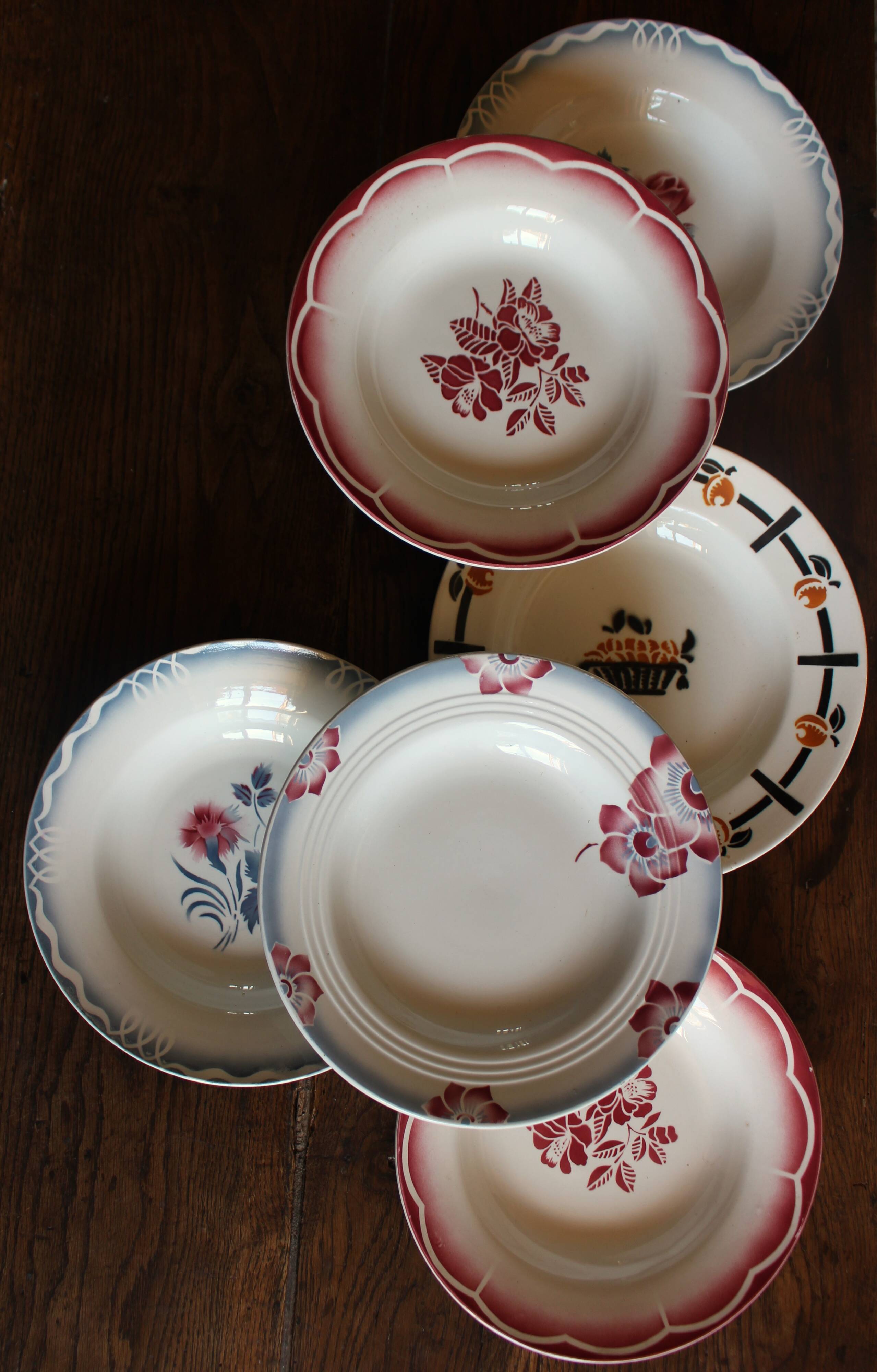 6 mismatched soup plates Marsac Marinette Digoin Badonviller