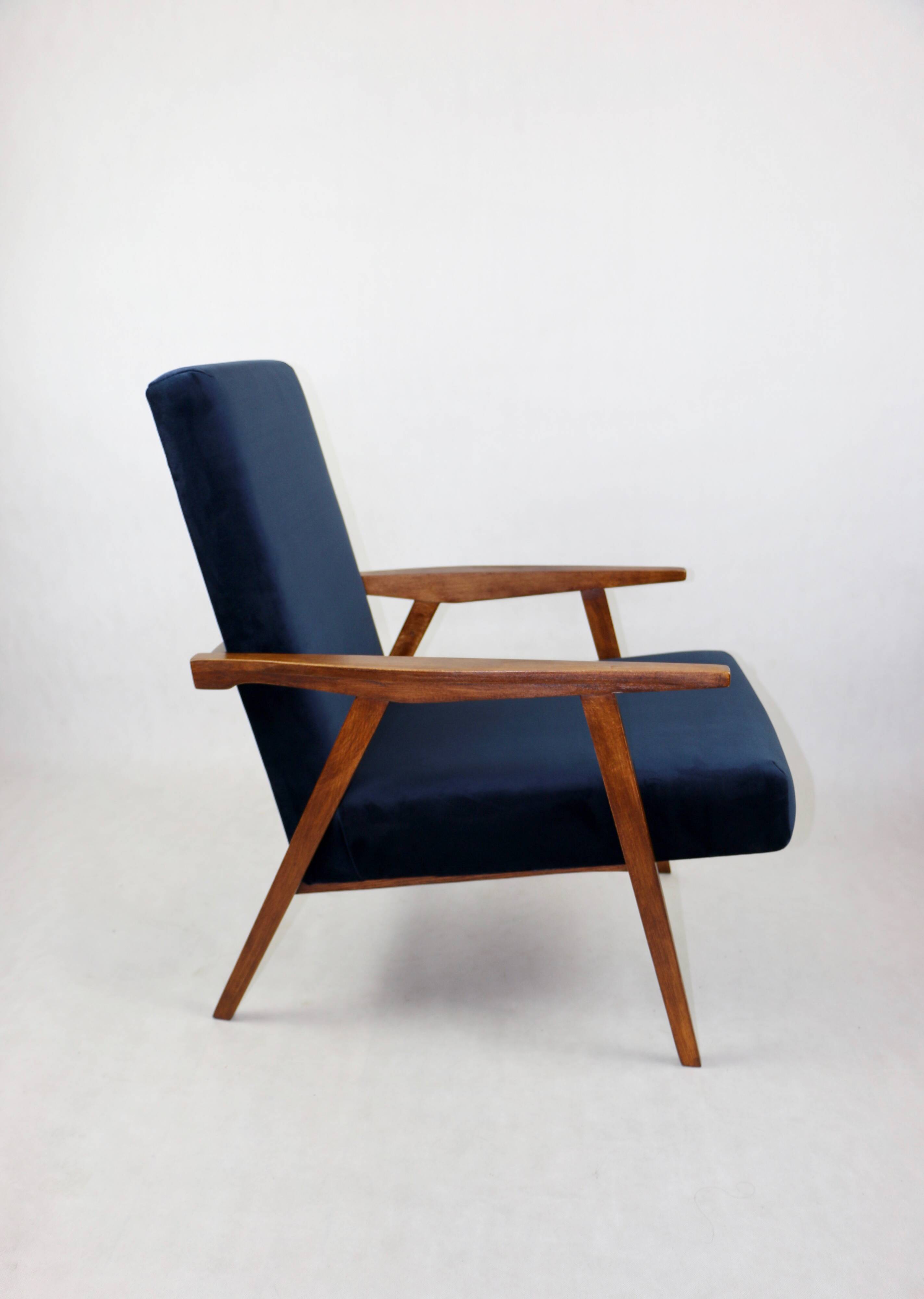 Vintage loft armchair 1970s navy blue velvet - 2 pieces available
