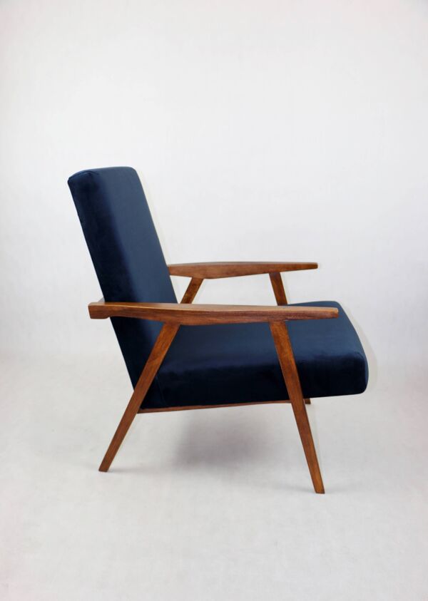 Fauteuil loft vintage années 1970 en velours bleu marine - 2 exemplaires disponibles
