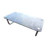 Table basse chromé et verre noir fumé space age italienne
