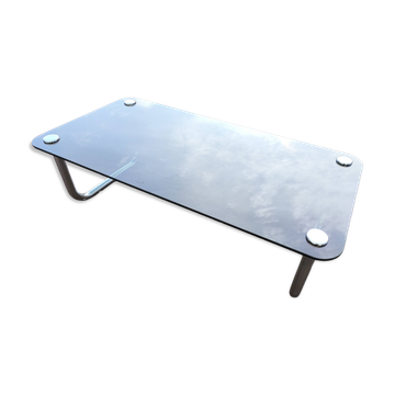 Table basse chromé et verre noir fumé space age italienne