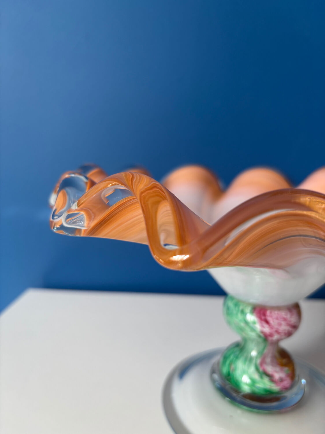 Vintage Murano glass wavy multicoloured centrepiece bowl