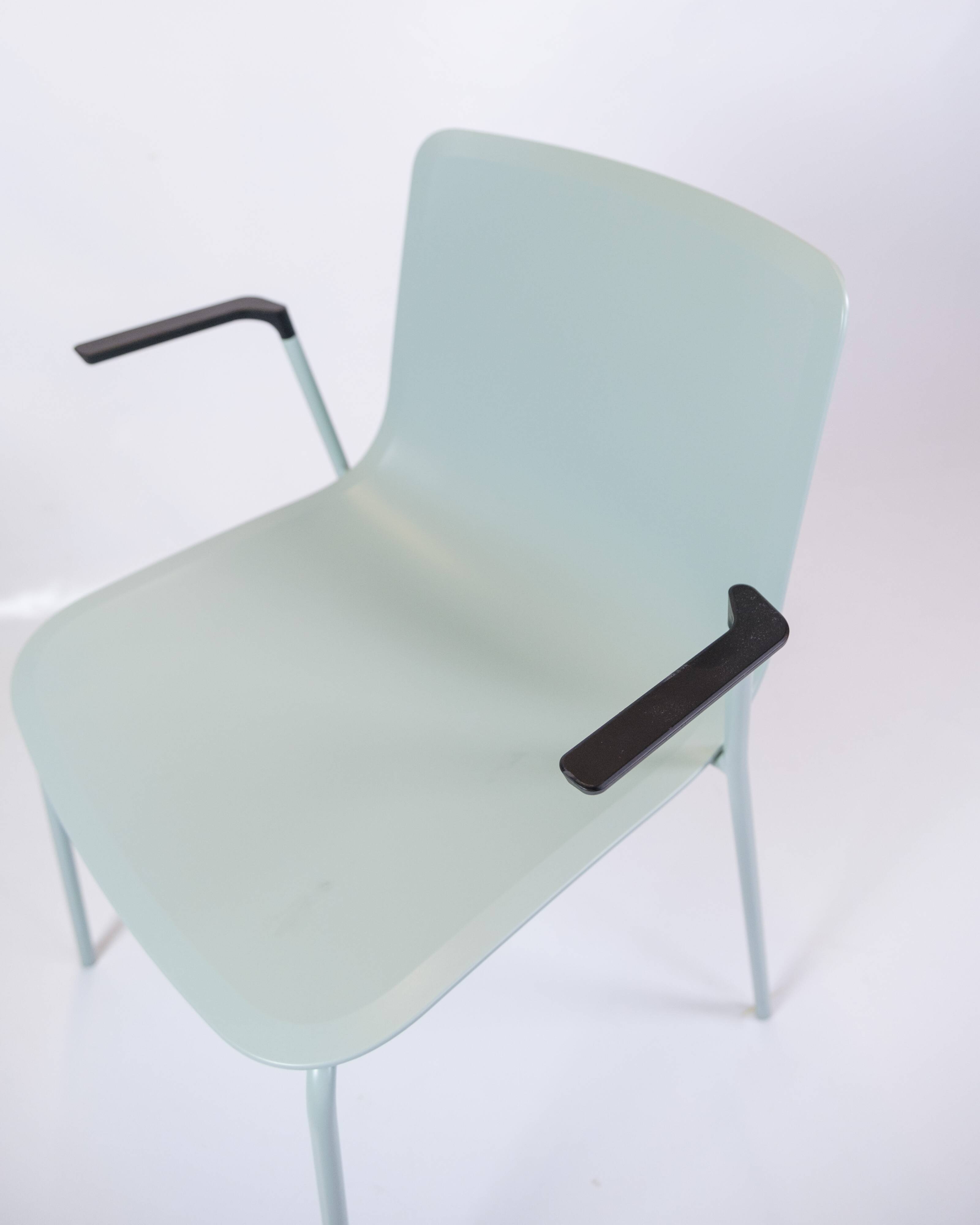 Set Of 6 Pato Chairs Lacquered In Blue With Black Armrests By Hee Willing & Ludvik For Fritz Hansen