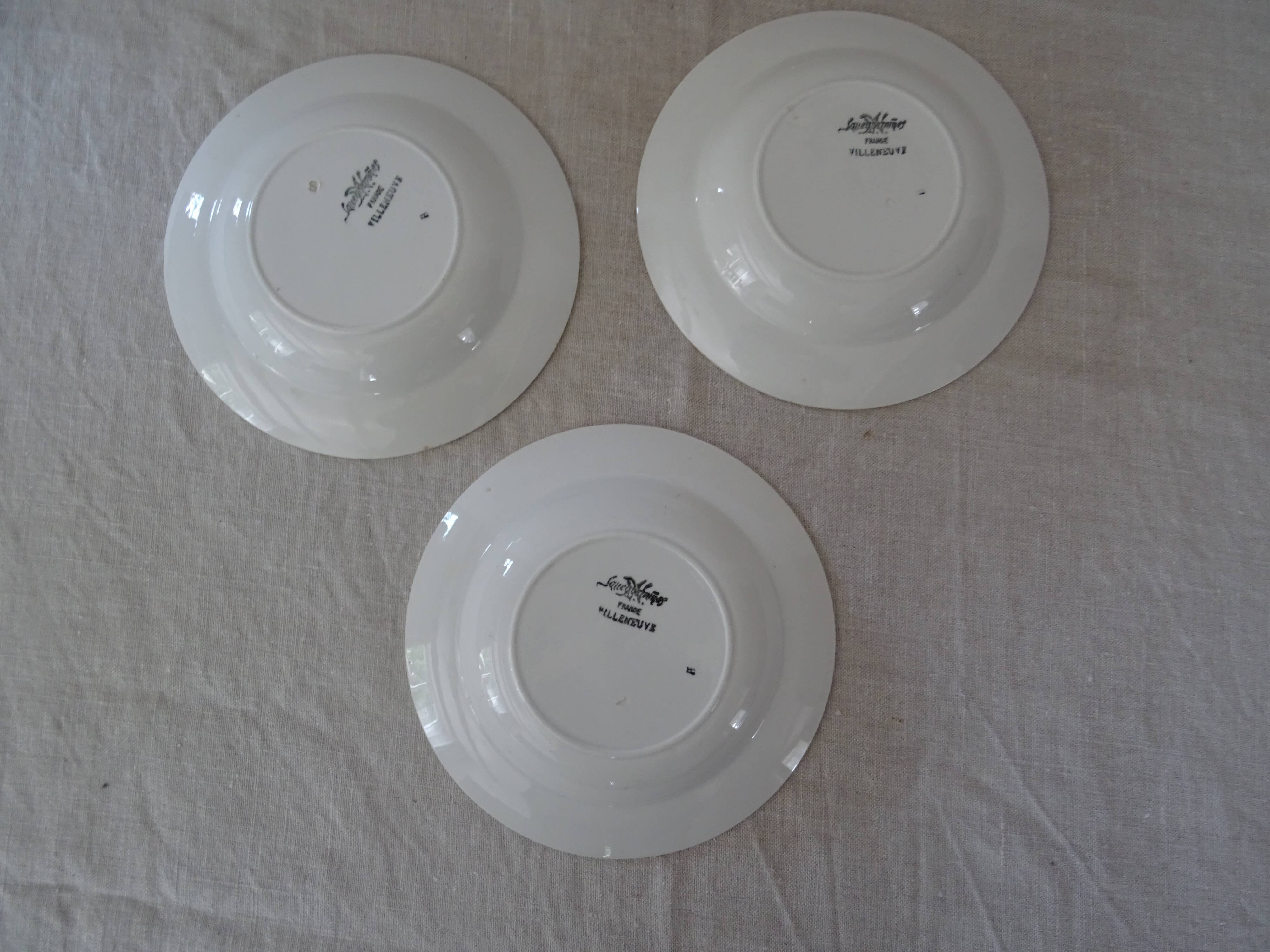 3 Plates faience old Sarreguemines Villeneuve blue décor