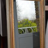 Miroir rectangulaire bois peint sculpté et doré ancien 85,5/31,6