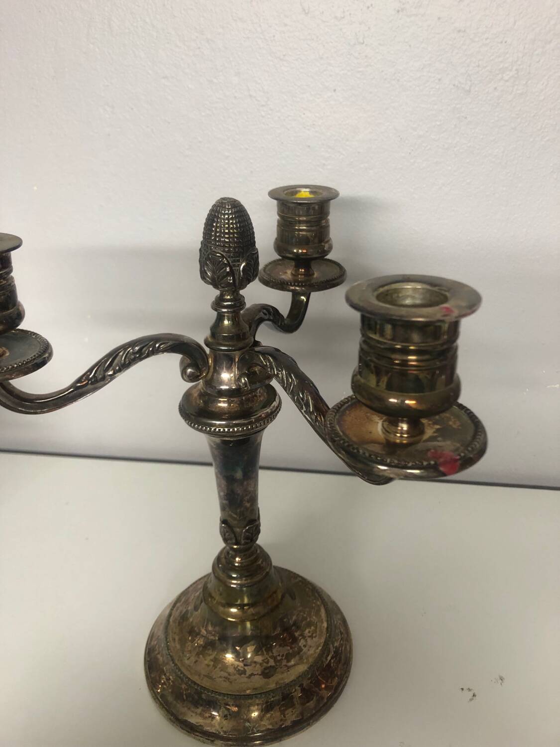 Silver metal candlestick with goldsmith's mark RM France