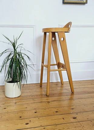 Tabouret élégant et haut en bois de Baumann