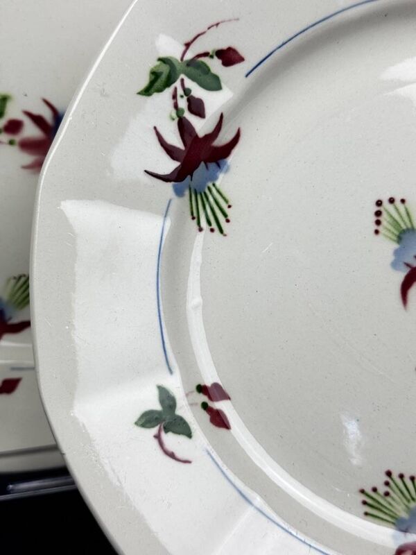 Lot de 6 assiettes plates Sarreguemines, modèle Bermudes – vers 1950