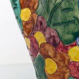 Multicolored Vallauris vase in polychrome earthenware with bas-relief decoration of colored flowers
