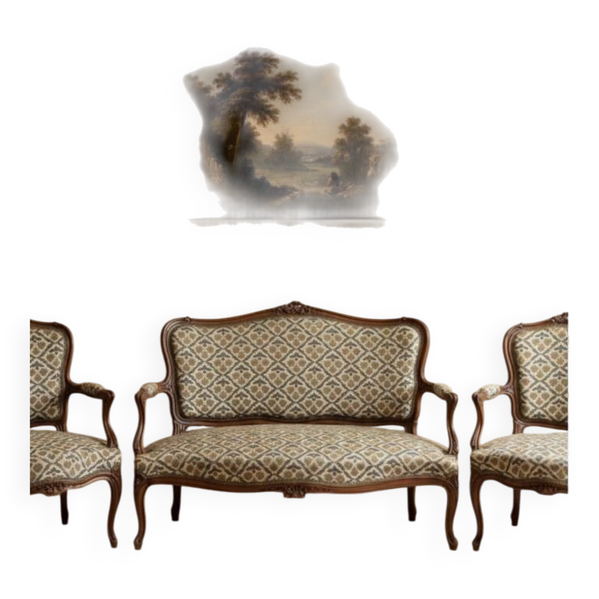 Louis XVI style salon: sofa and 2 cabriolet armchairs.