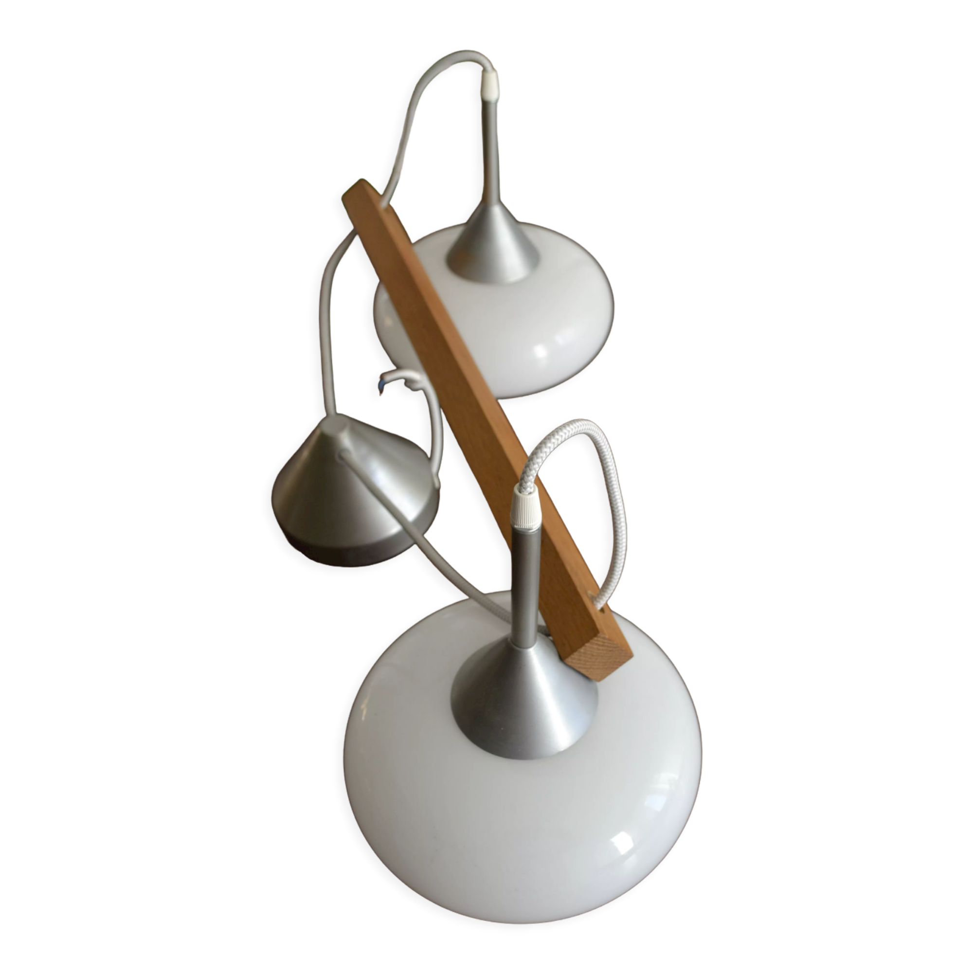 Suspension double opaline et bois