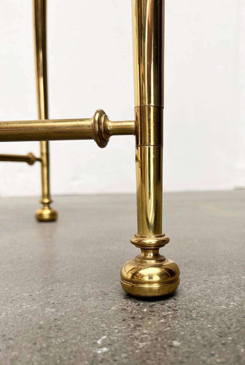 Mid-century Hollywood neoclassical brass and glass side or bedside tables attributed to Vereinigte Werkstätten, Germany, 1960s, set of 2.