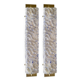 Pair of Gold Wall Sconces With Blue Graniglia Murano Glass