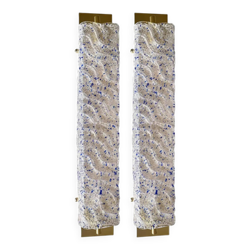 Pair of Gold Wall Sconces With Blue Graniglia Murano Glass