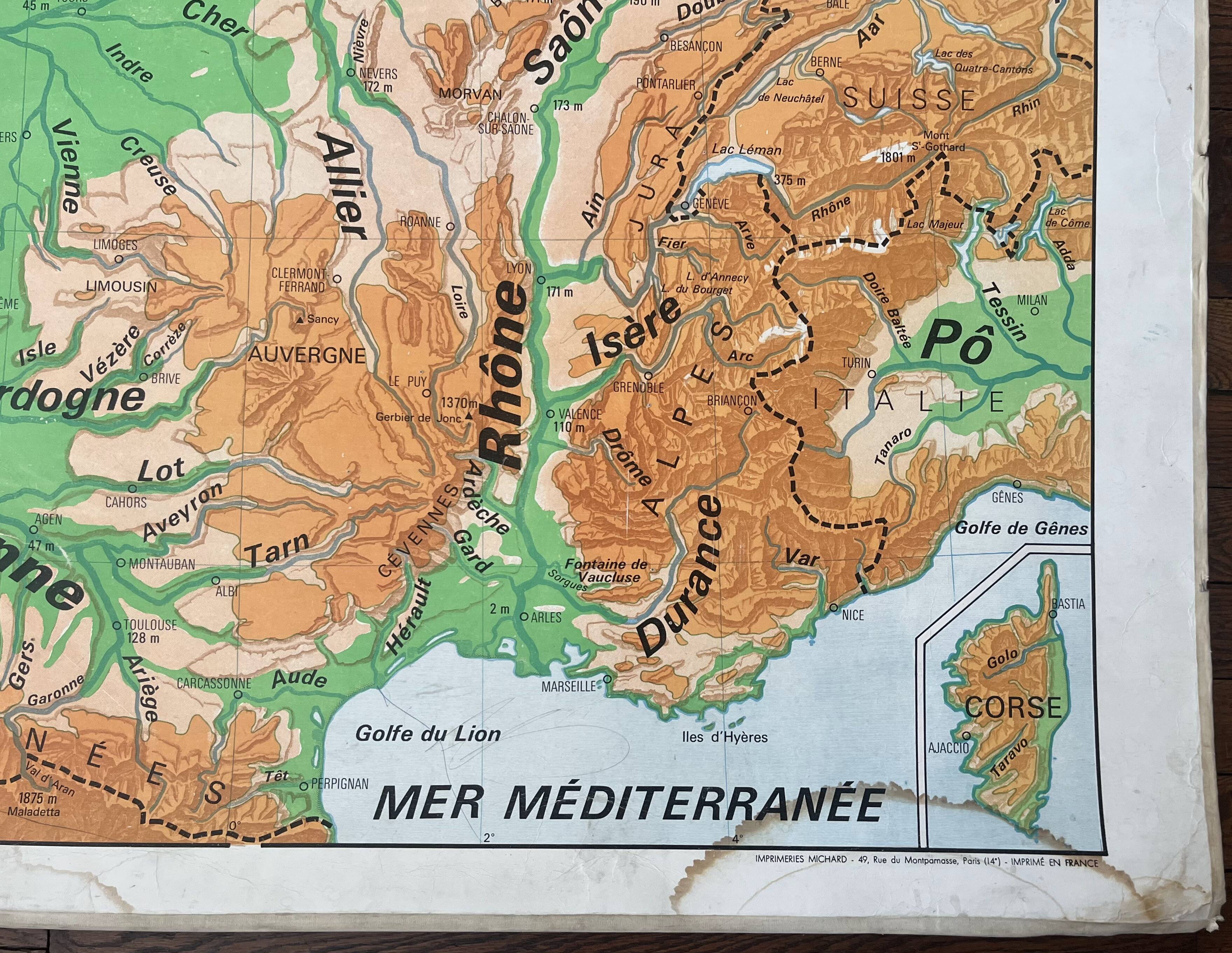 Old Vidal-Lablache map 301, 1950 - France, departments, rivers