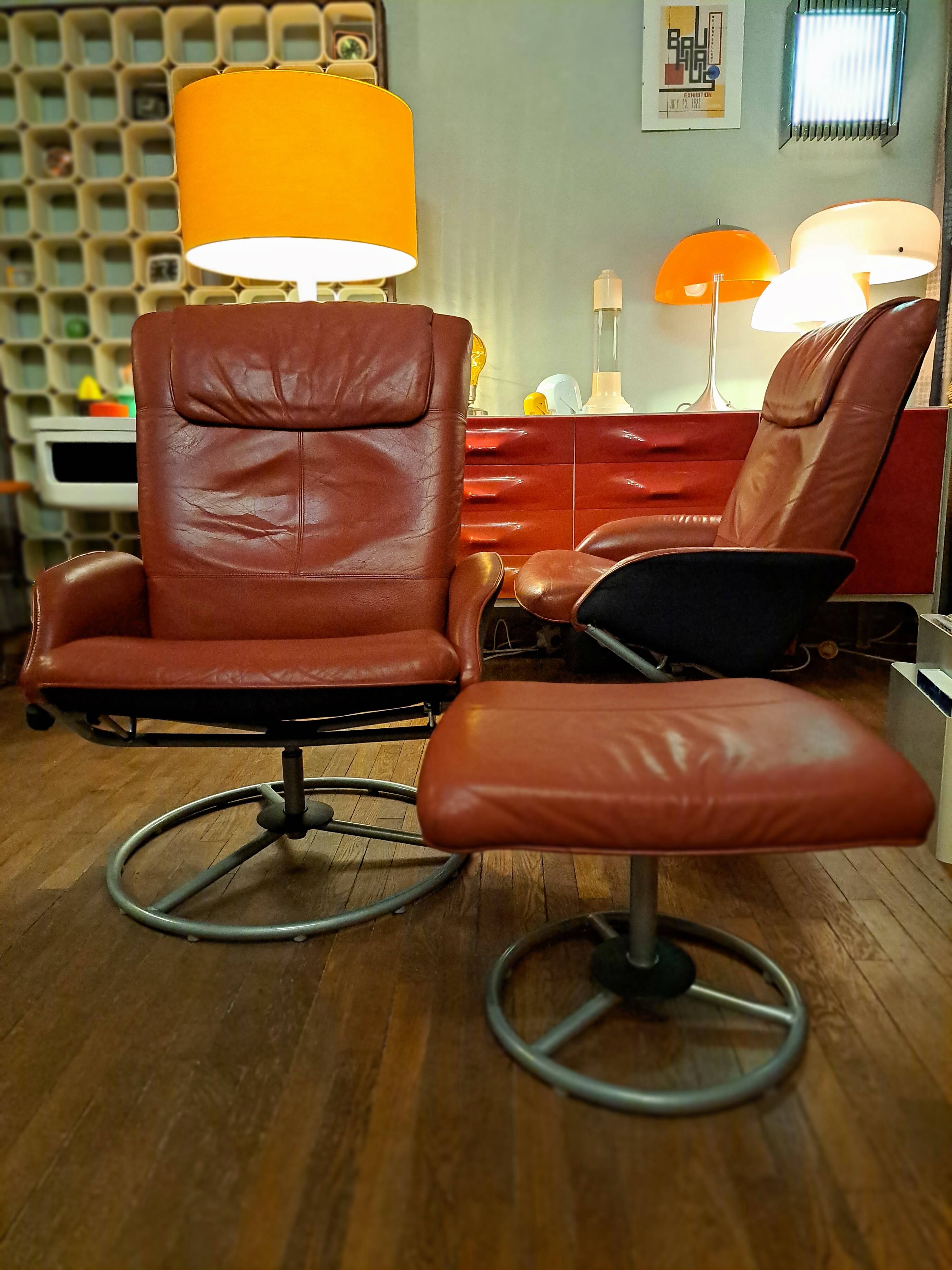 Pair of Lounge Chairs + Malung Leather Ottoman from the 90's