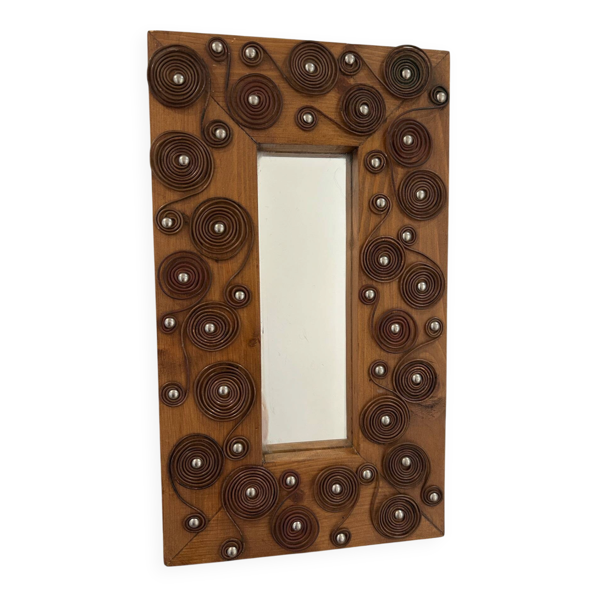 brutalist mirror in wood and metal 1970