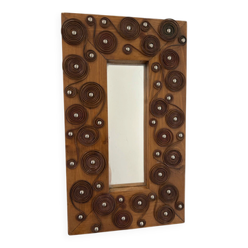 miroir brutaliste en bois et métal 1970