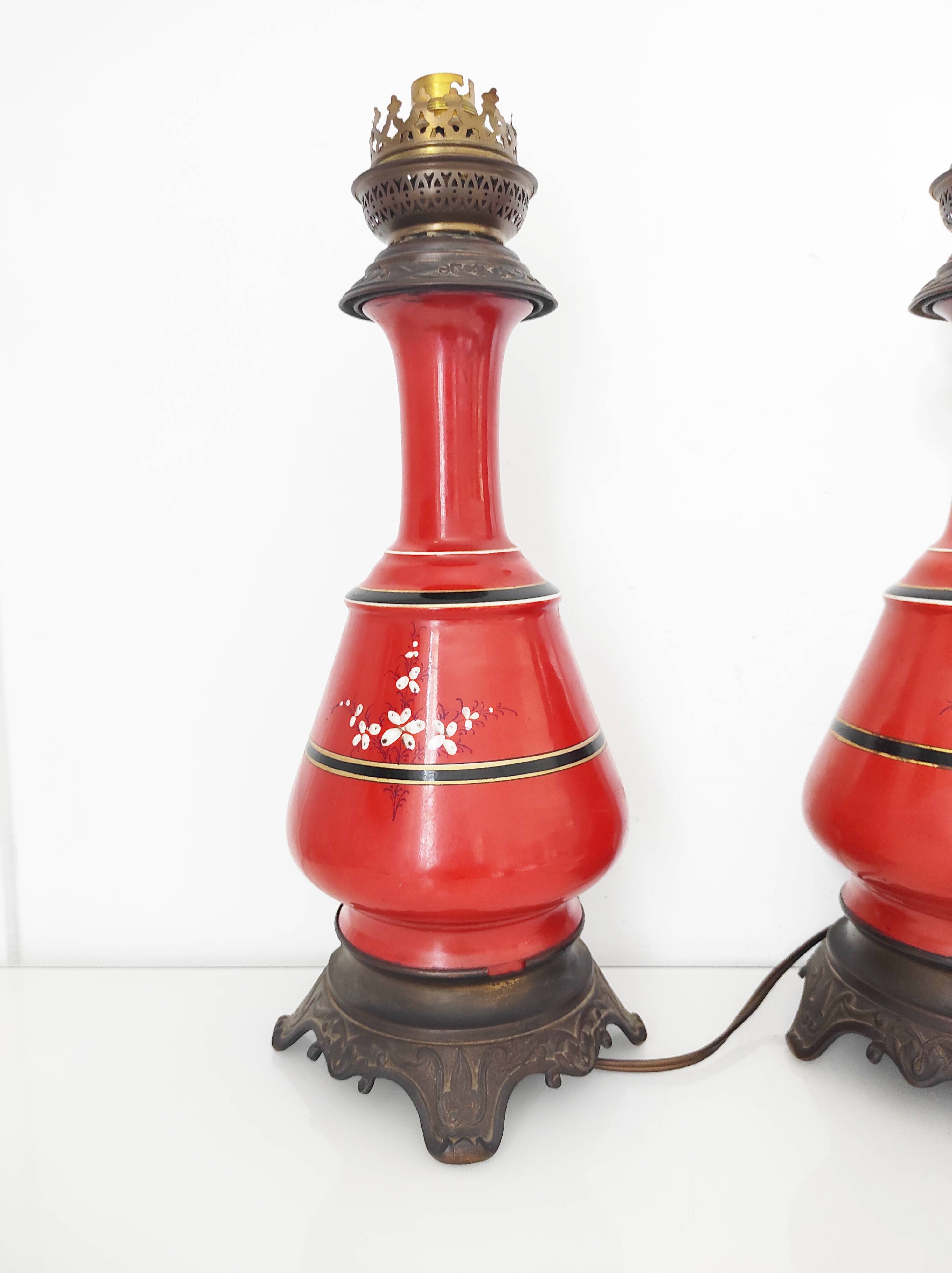Paire de pieds de lampe rouges, 1900