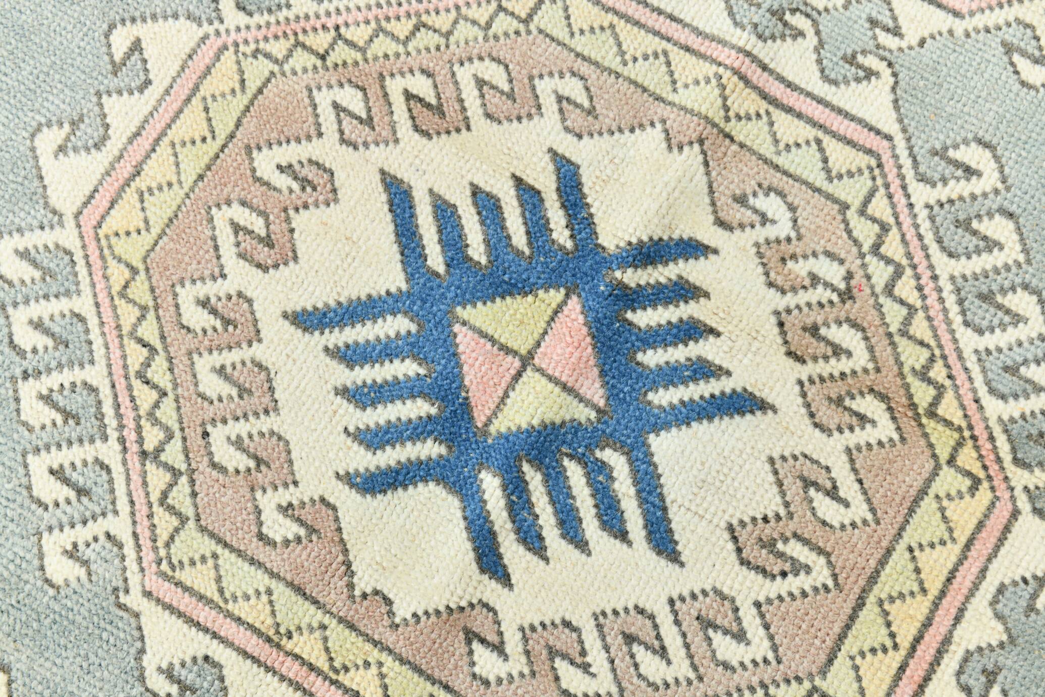 4x7 Vintage Oushak Area Rug, Beige & Grey Turkish Pattern Rug, 128x206 Cm