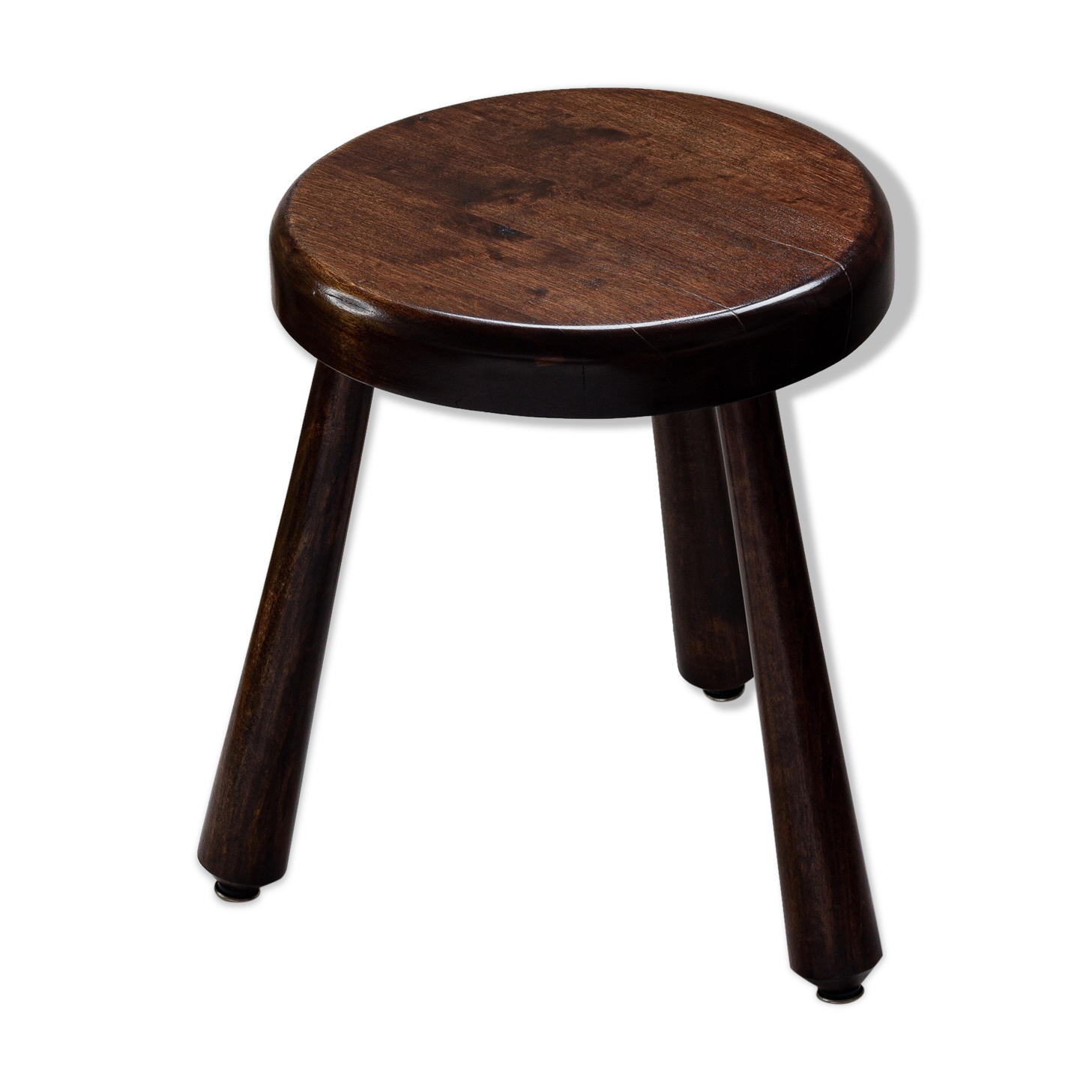 Tabouret tripode en bois massif art populaire milieu du 20e siècle