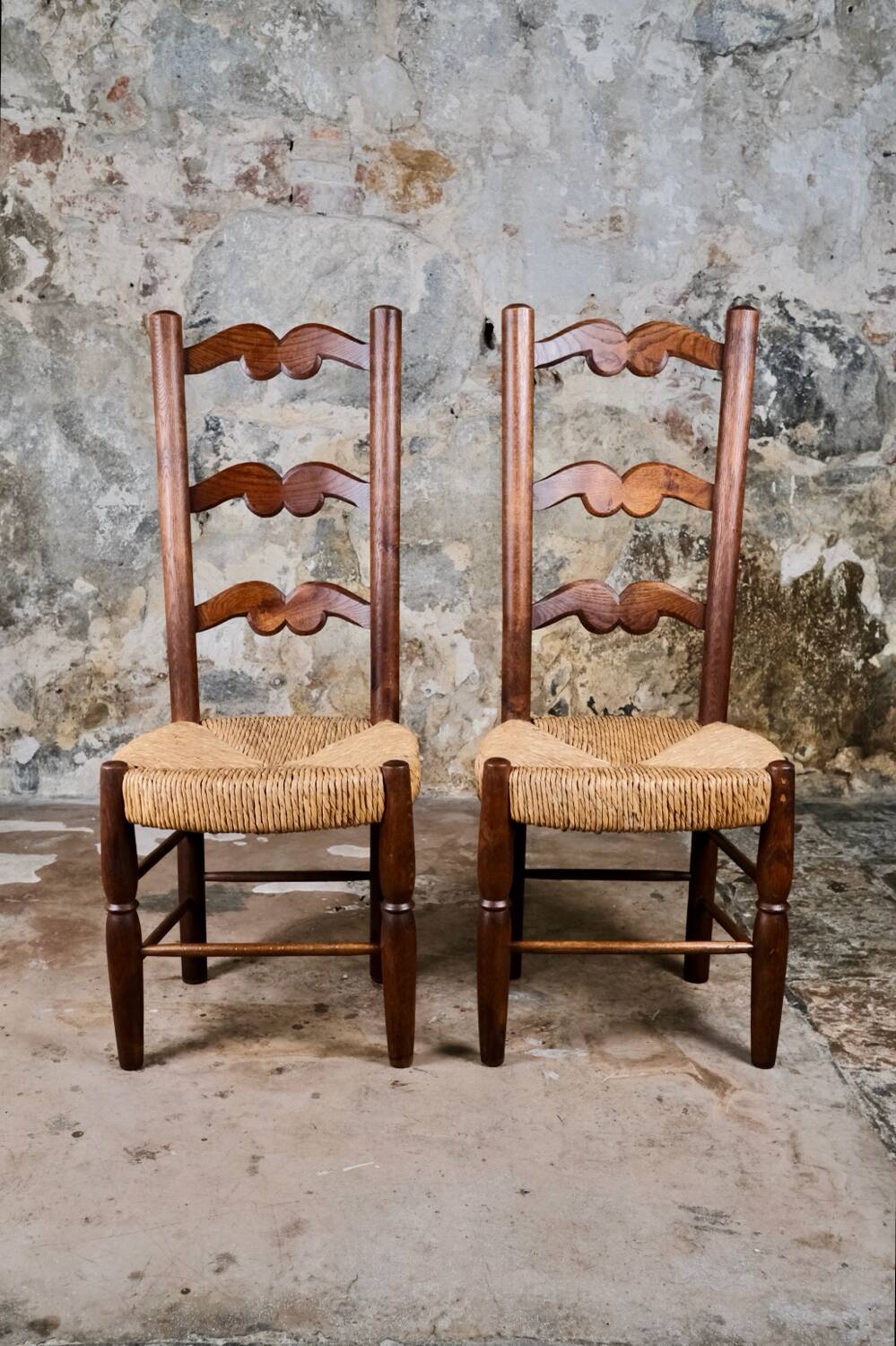 Pair of folk art chairs, France, mid-20th century